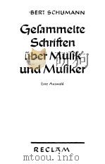 Gesammelte Schriften uber Musik und Musiker Eine Auswahl PDF电子版封面