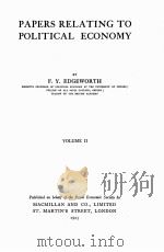 PAPERS RELATING TO POLITICAL ECONOMY VOLUME 2 1925 PDF电子版封面 F.Y. EDGEWORTH