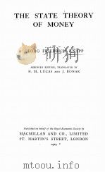 THE STATE THEORY OF MONEY 1924 PDF电子版封面