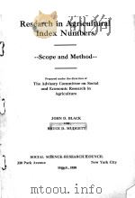 RESEARCH IN AGRICULTURAL INDEX NUMBERS 1938 PDF电子版封面