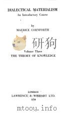 DIALECTICAL MATERIALISM VOLUME THREE   1954  PDF电子版封面     